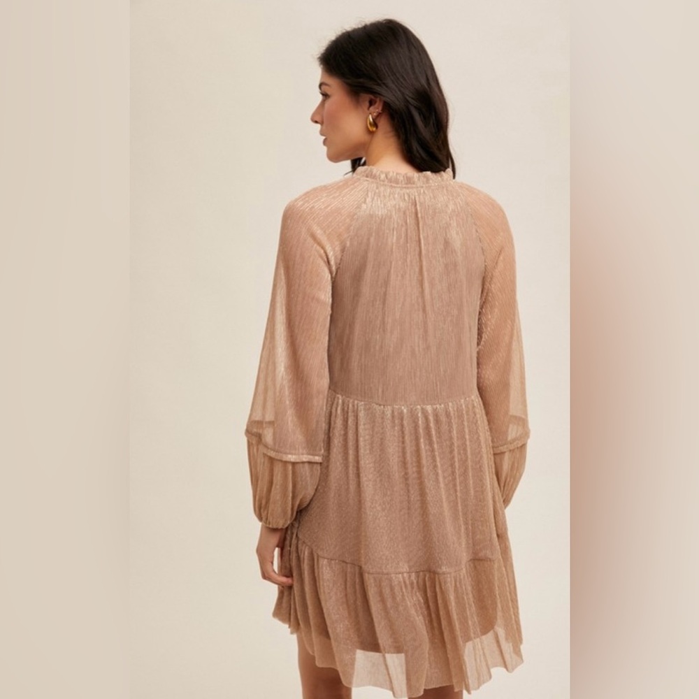 New Hem & Thread Ruffle Neck Metallic Dress - Picture 5 of 6